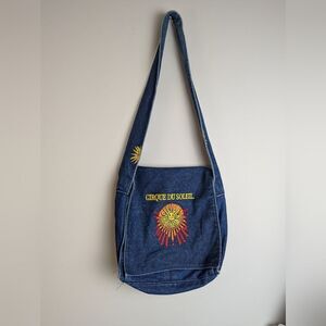 Cirque du Soleil Denim Shoulder Bag with Embroidered Sun Logo - Vintage Crossbod